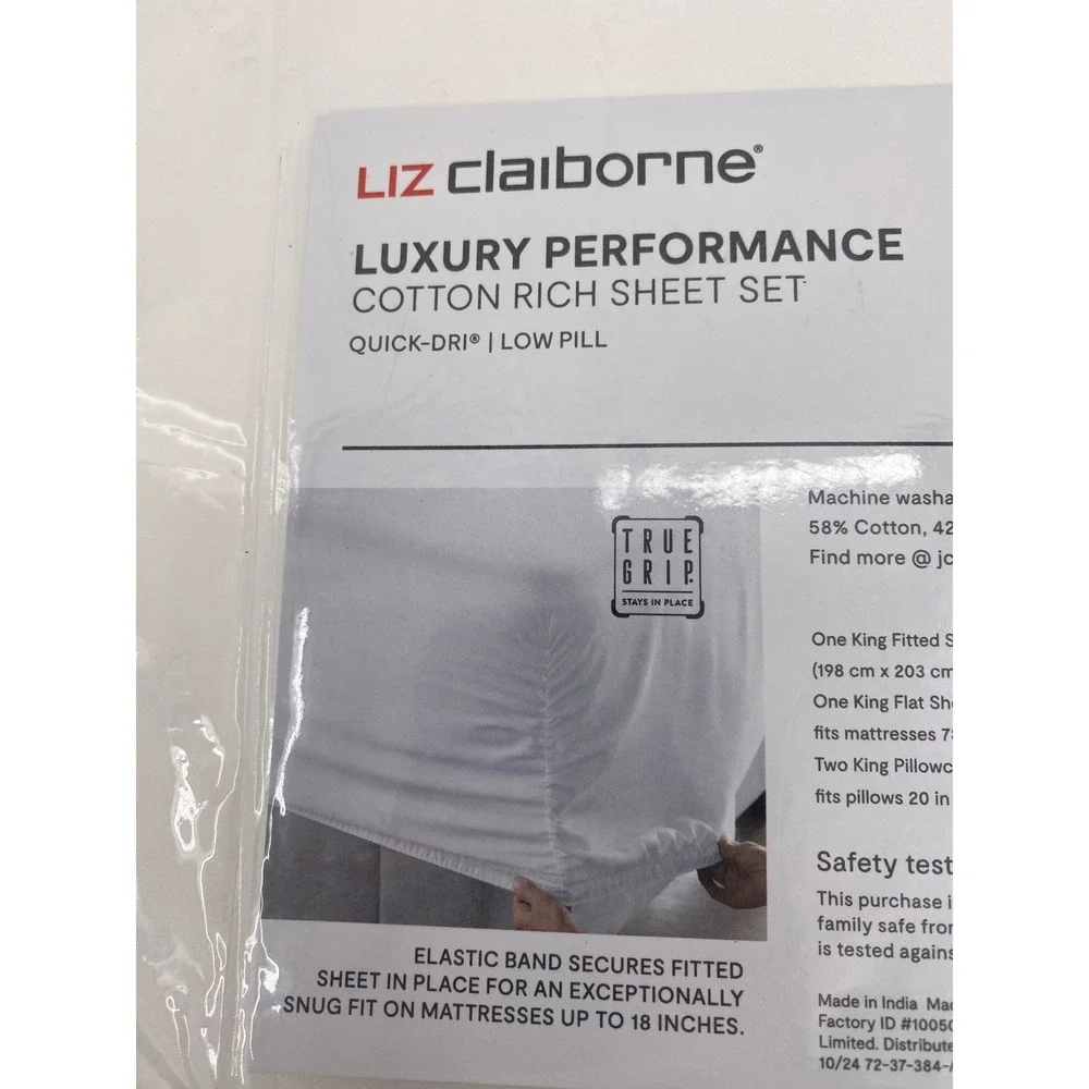 Liz Claiborne Sheet Set King White 1000TC Luxury Performance Cotton Rich 4pc